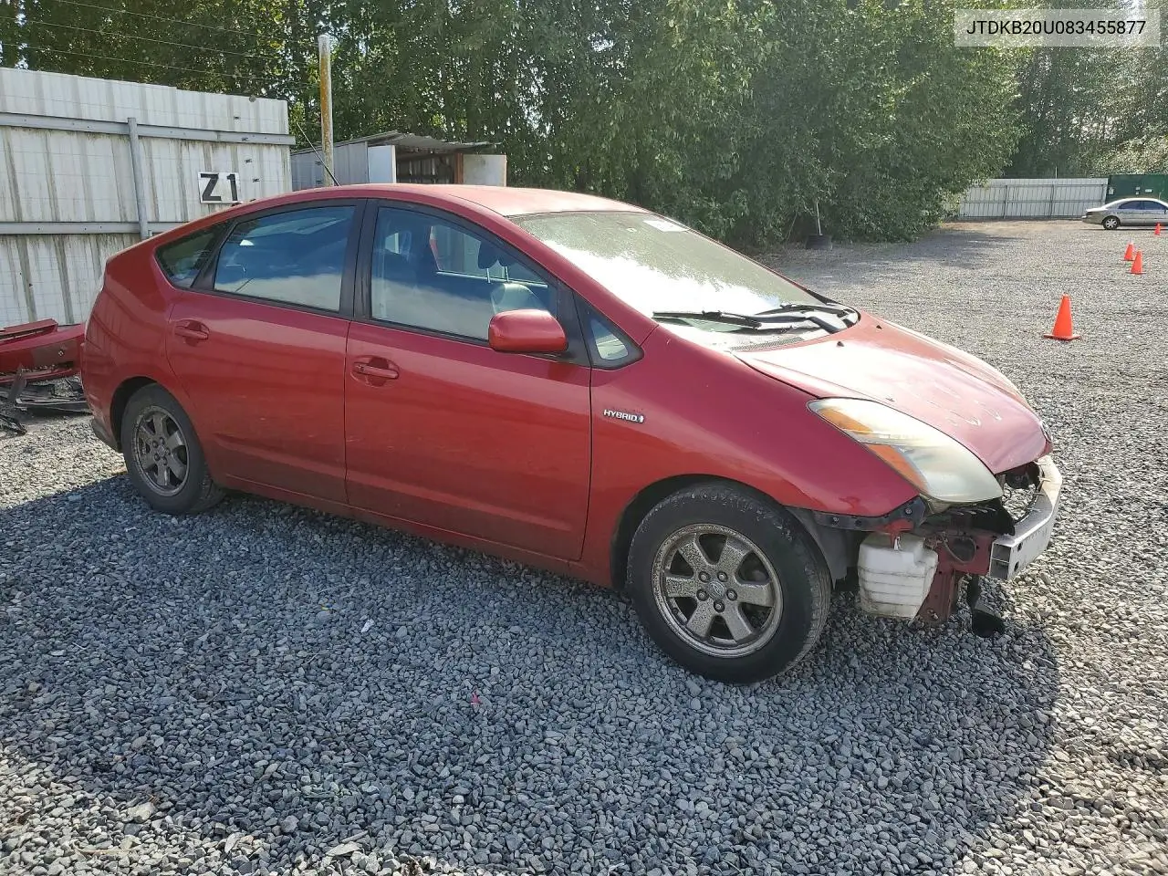 2008 Toyota Prius Base VIN: JTDKB20U083455877 Lot: 58623496