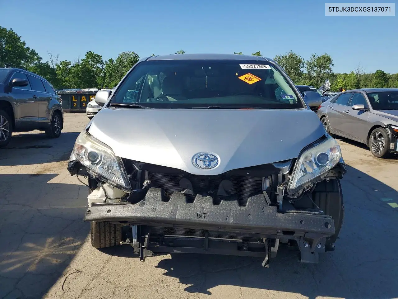 2016 Toyota Sienna Le VIN: 5TDJK3DCXGS137071 Lot: 56827866