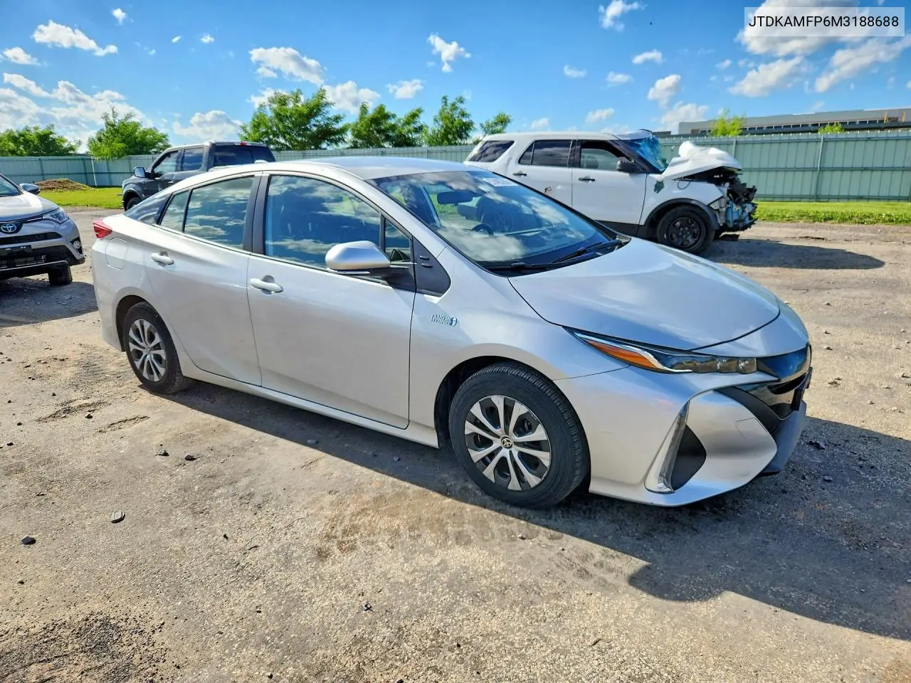 2021 Toyota Prius Prime Le VIN: JTDKAMFP6M3188688 Lot: 57403266