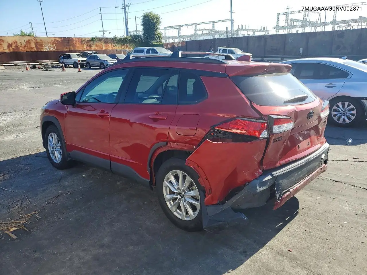 2022 Toyota Corolla Cross Le VIN: 7MUCAAAG0NV002871 Lot: 58157716