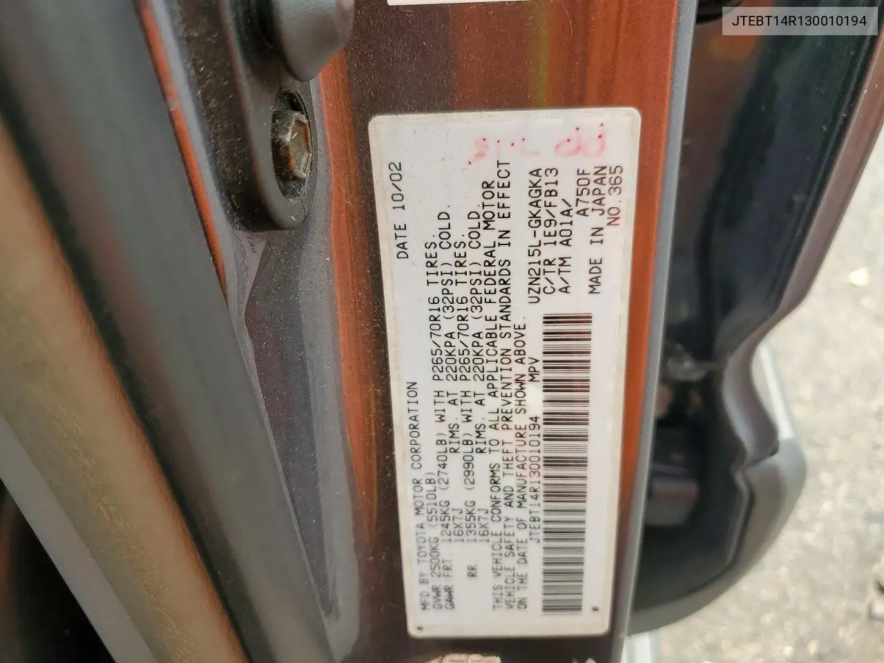 2003 Toyota 4Runner Sport Edition VIN: JTEBT14R130010194 Lot: 61616556