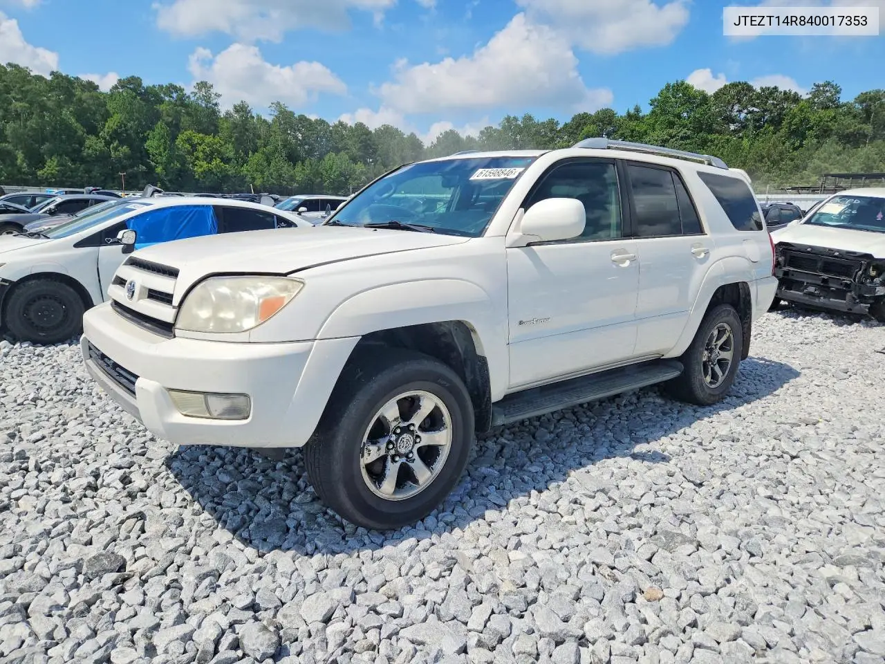 2004 Toyota 4Runner Sr5 VIN: JTEZT14R840017353 Lot: 61598846