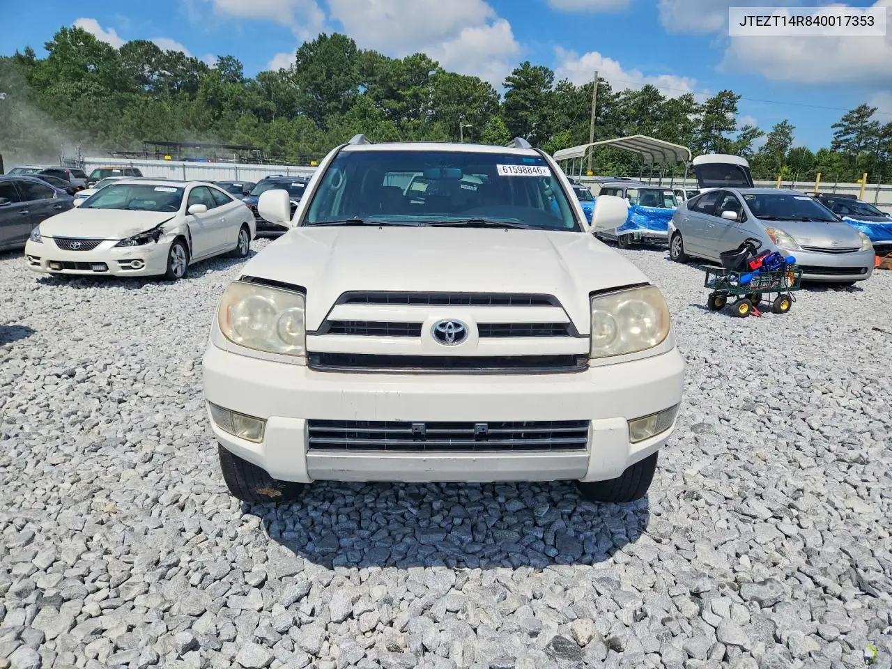 2004 Toyota 4Runner Sr5 VIN: JTEZT14R840017353 Lot: 61598846
