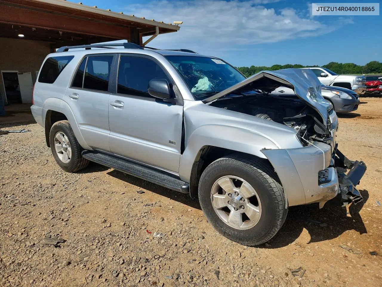 2004 Toyota 4Runner Sr5 VIN: JTEZU14R040018865 Lot: 61872236