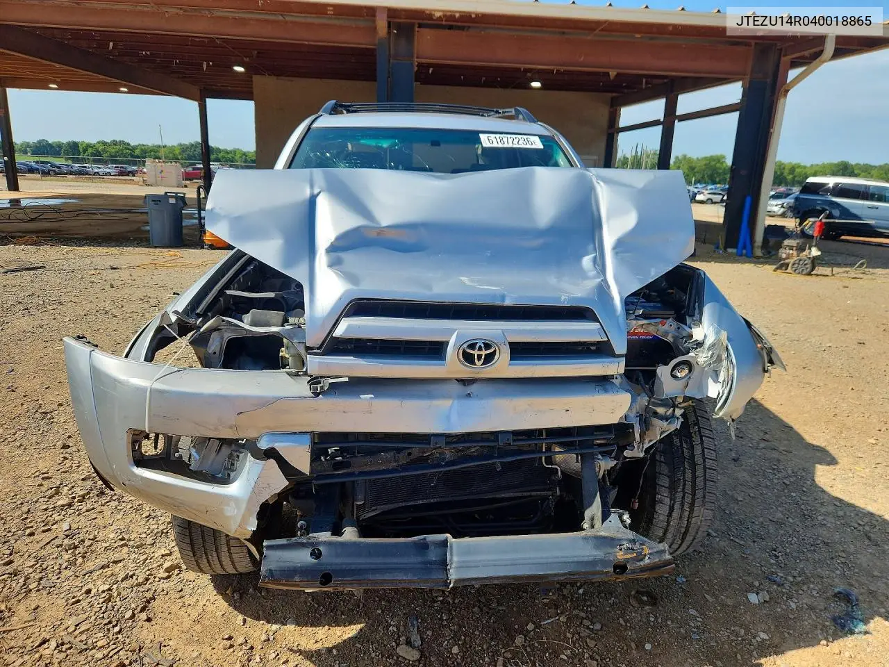 2004 Toyota 4Runner Sr5 VIN: JTEZU14R040018865 Lot: 61872236