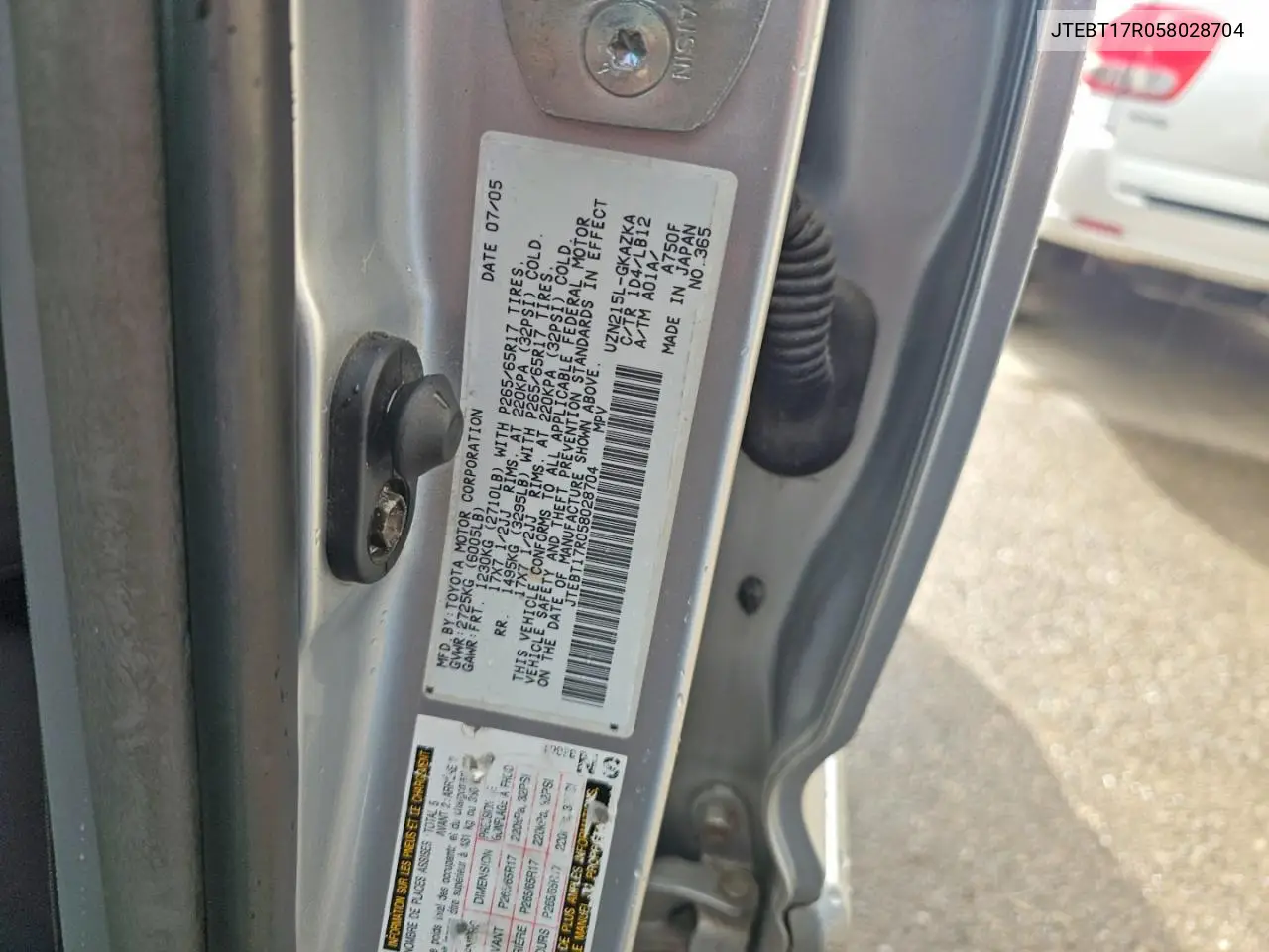 2005 Toyota 4Runner Limited VIN: JTEBT17R058028704 Lot: 54537596