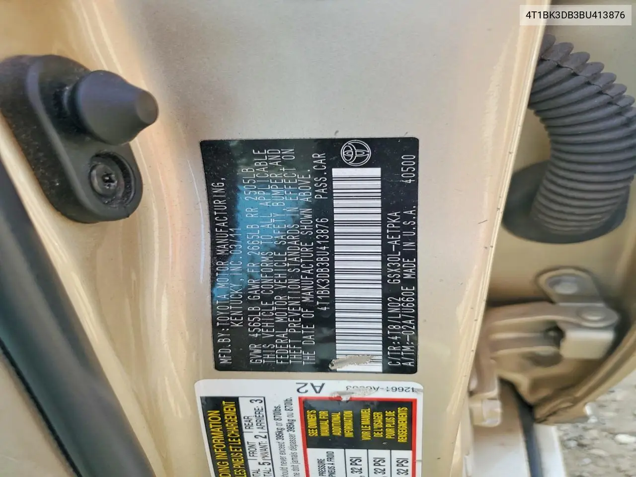 2011 Toyota Avalon Limited VIN: 4T1BK3DB3BU413876 Lot: 60527566