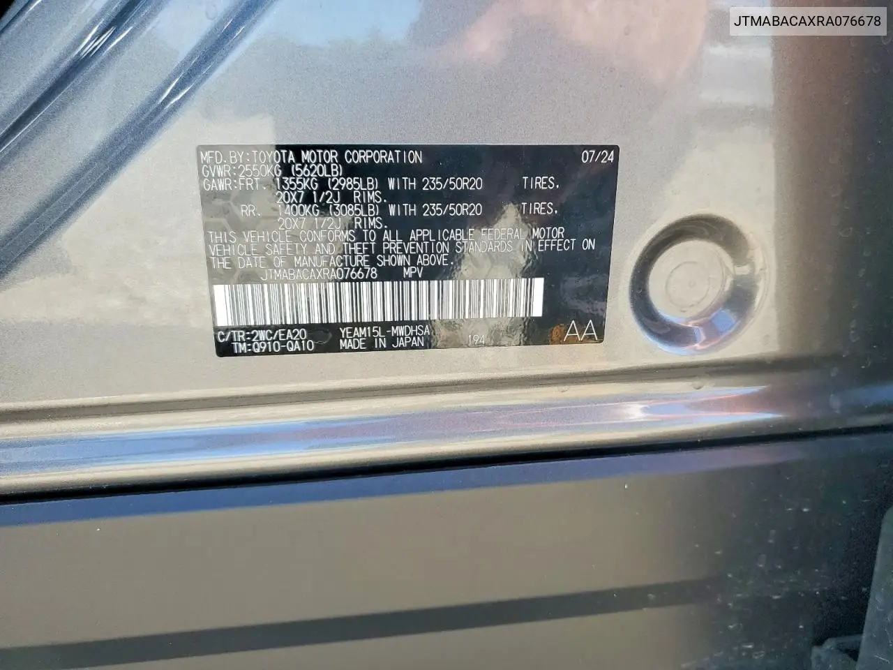 2024 Toyota Bz4X Limited VIN: JTMABACAXRA076678 Lot: 56258126
