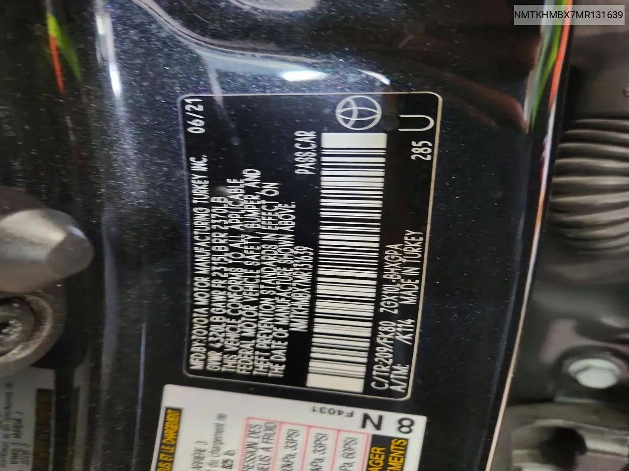 2021 Toyota C-Hr Xle VIN: NMTKHMBX7MR131639 Lot: 57072166