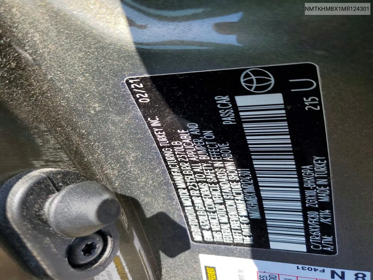 2021 Toyota C-Hr Xle VIN: NMTKHMBX1MR124301 Lot: 57975476