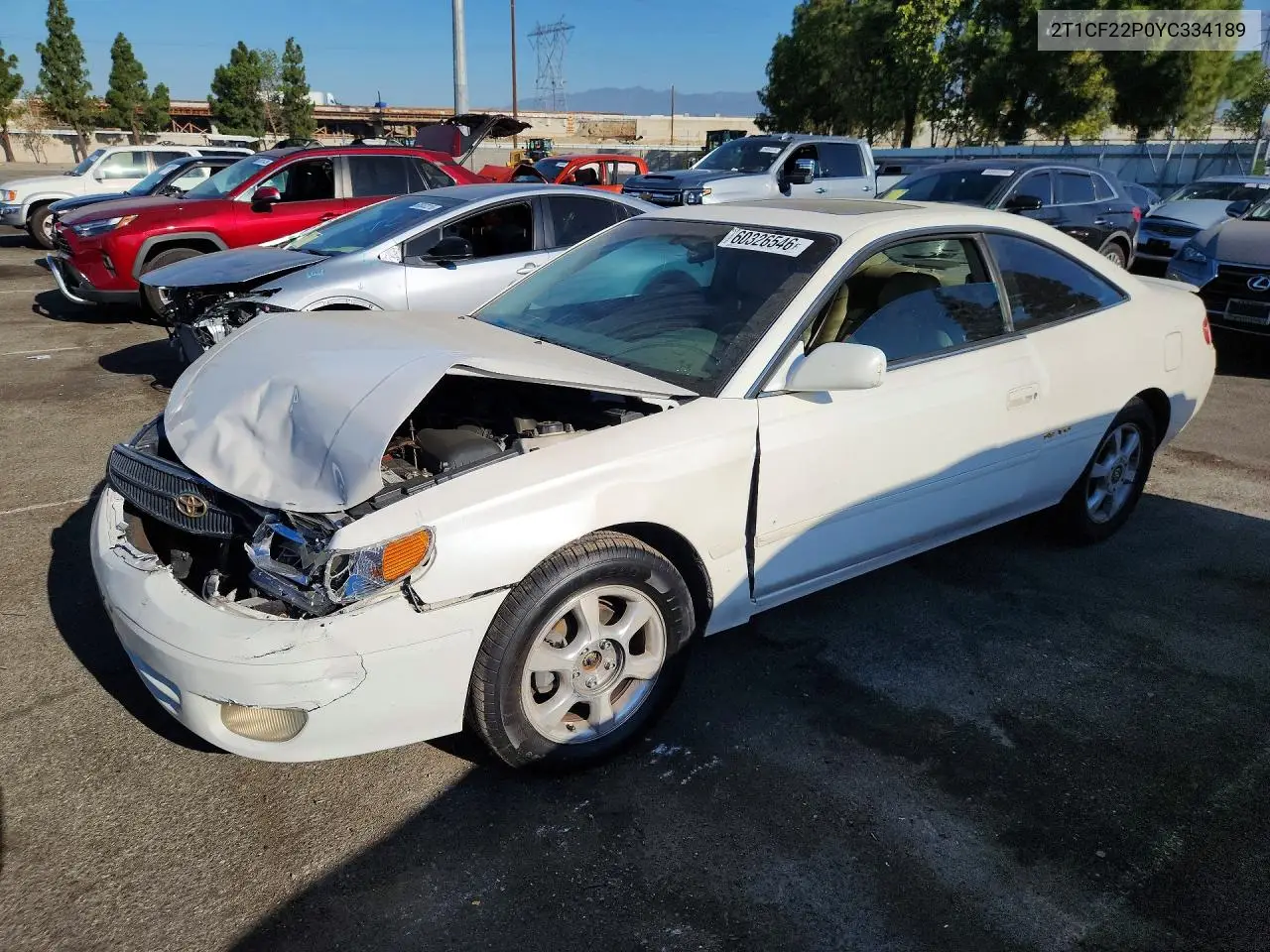 2000 Toyota Camry Solara Se V6 VIN: 2T1CF22P0YC334189 Lot: 60326546
