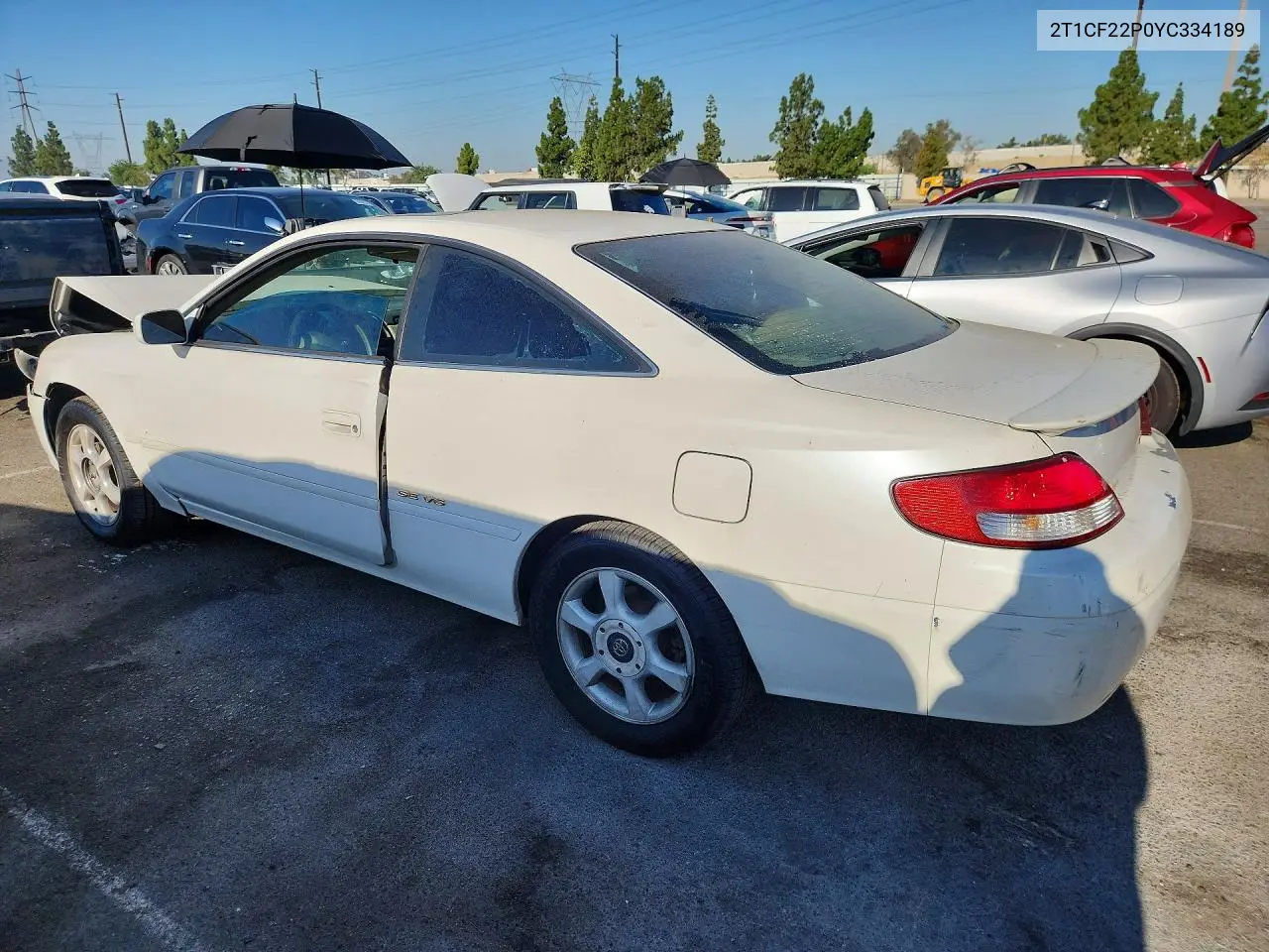 2000 Toyota Camry Solara Se V6 VIN: 2T1CF22P0YC334189 Lot: 60326546