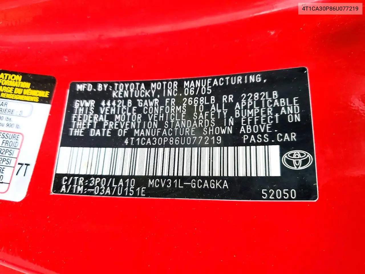 2006 Toyota Camry Solara Sle V6 VIN: 4T1CA30P86U077219 Lot: 56480426