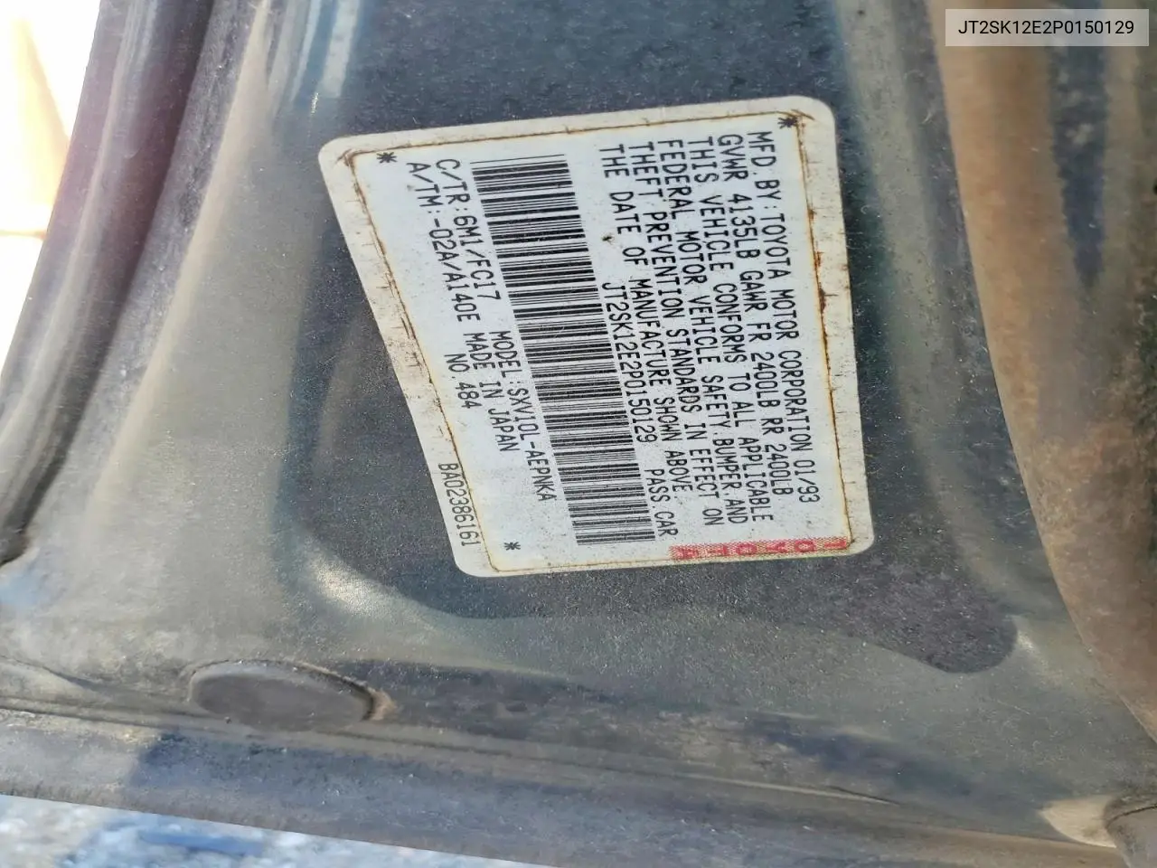 1993 Toyota Camry Le VIN: JT2SK12E2P0150129 Lot: 62350326