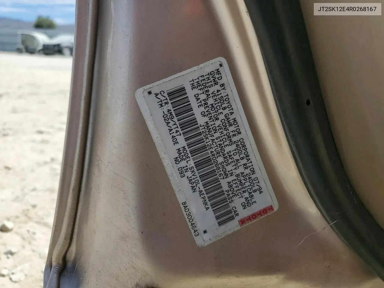 JT2SK12E4R0268167 1994 Toyota Camry Le
