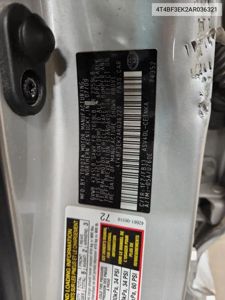 4T4BF3EK2AR036321 2010 Toyota Camry Base