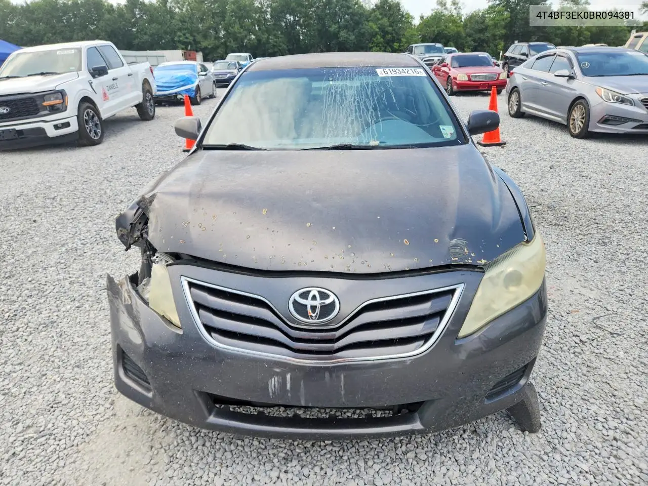 2011 Toyt Camry VIN: 4T4BF3EK0BR094381 Lot: 61934216