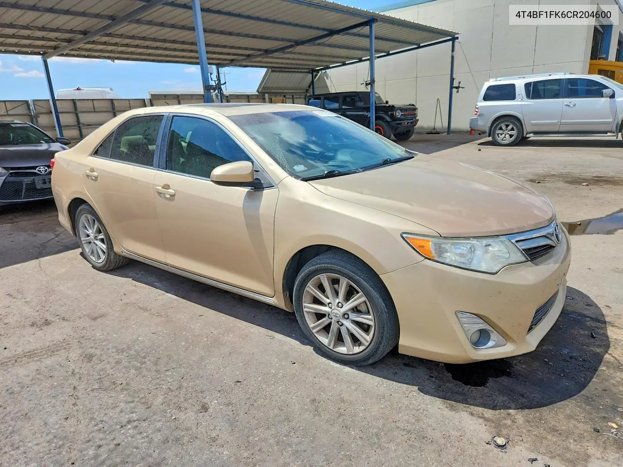 2012 Toyota Camry Xle VIN: 4T4BF1FK6CR204600 Lot: 61872216