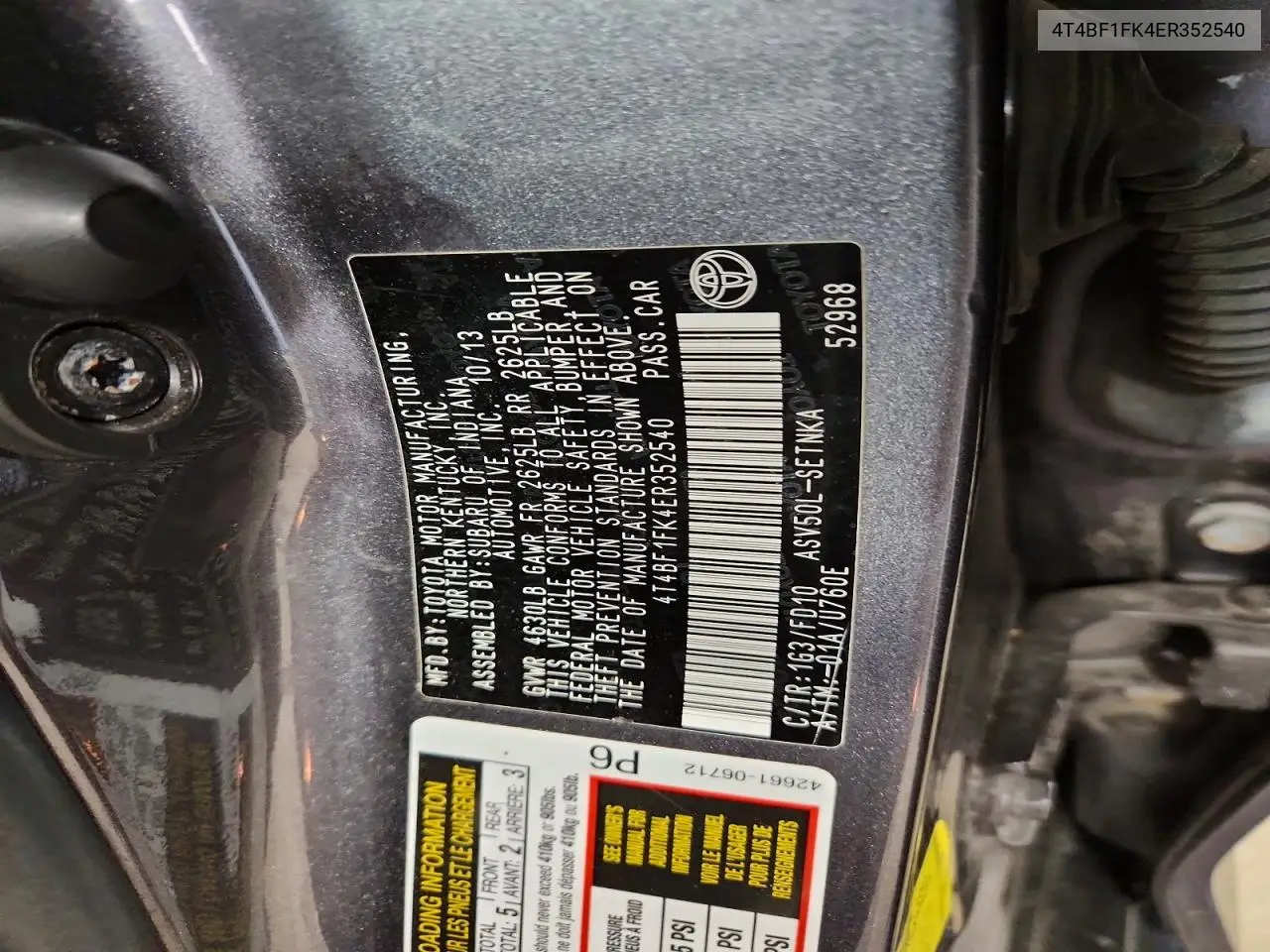 2014 Toyota Camry Le VIN: 4T4BF1FK4ER352540 Lot: 55888836