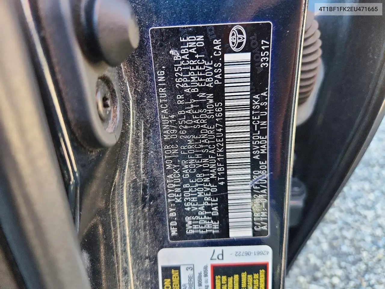 2014 Toyota Camry Se VIN: 4T1BF1FK2EU471665 Lot: 56960586