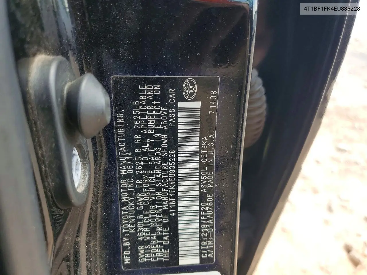 2014 Toyota Camry Se Sport VIN: 4T1BF1FK4EU835228 Lot: 61935756