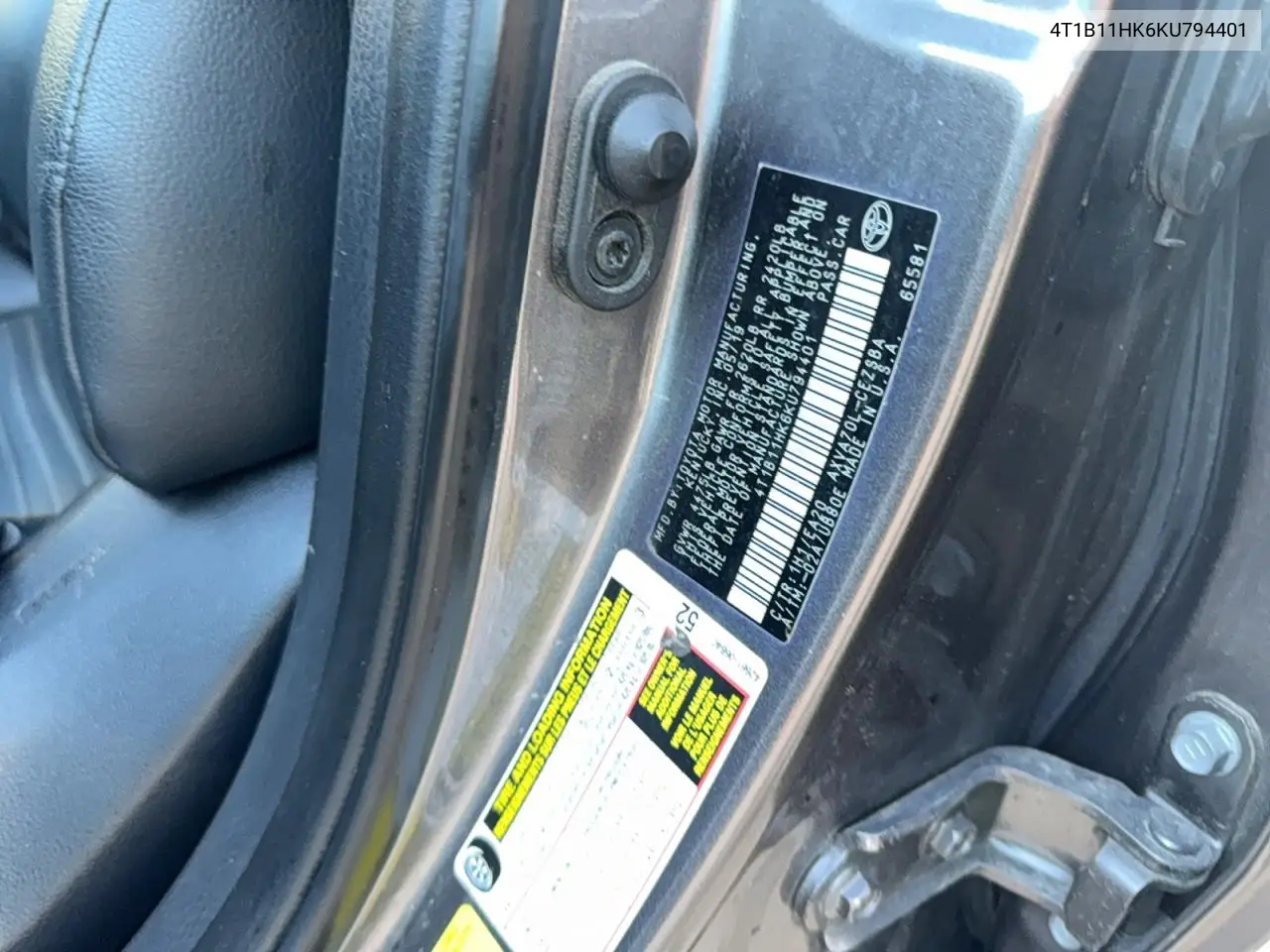 4T1B11HK6KU794401 2019 Toyota Camry Se