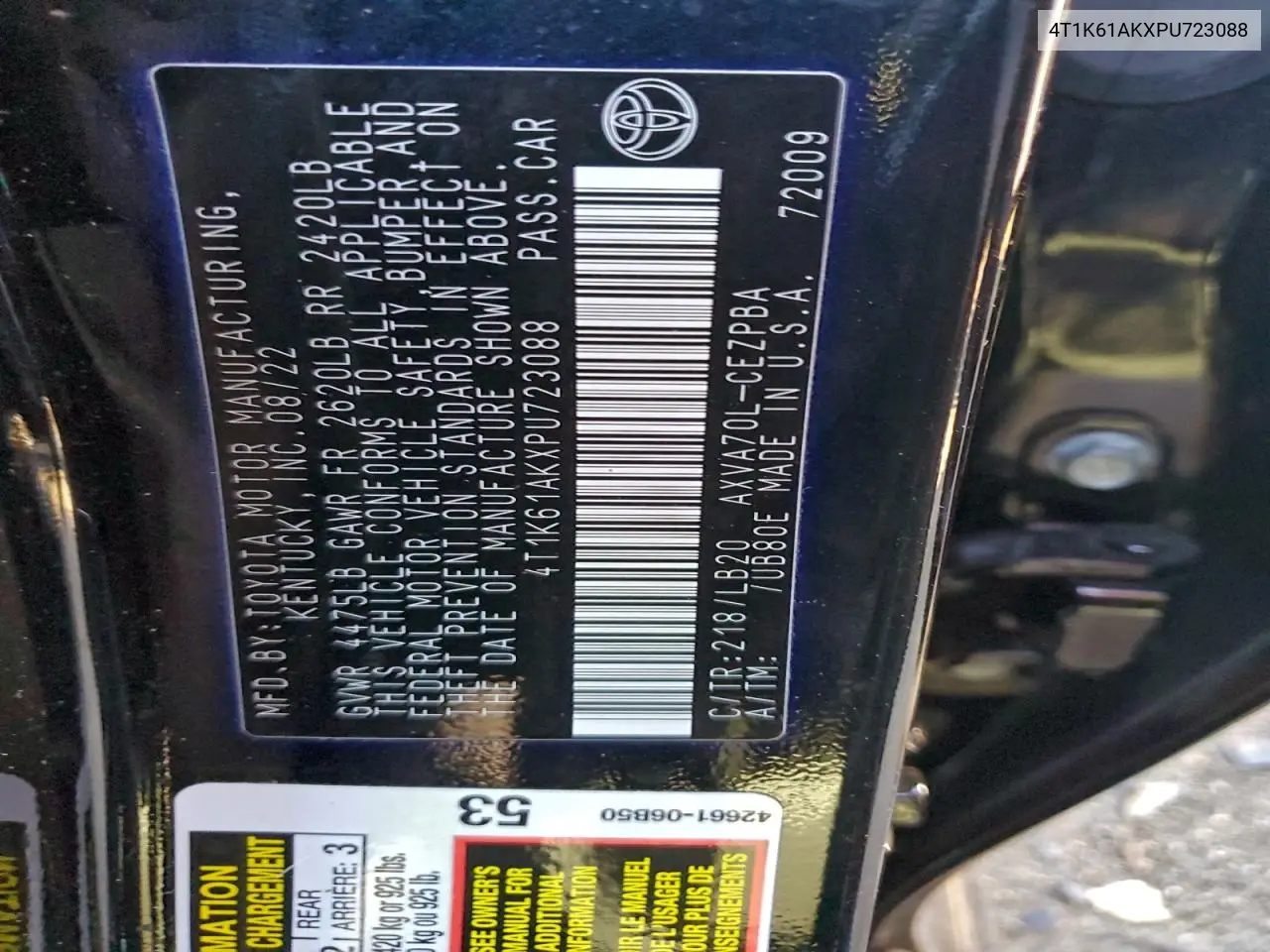 4T1K61AKXPU723088 2023 Toyota Camry Xse
