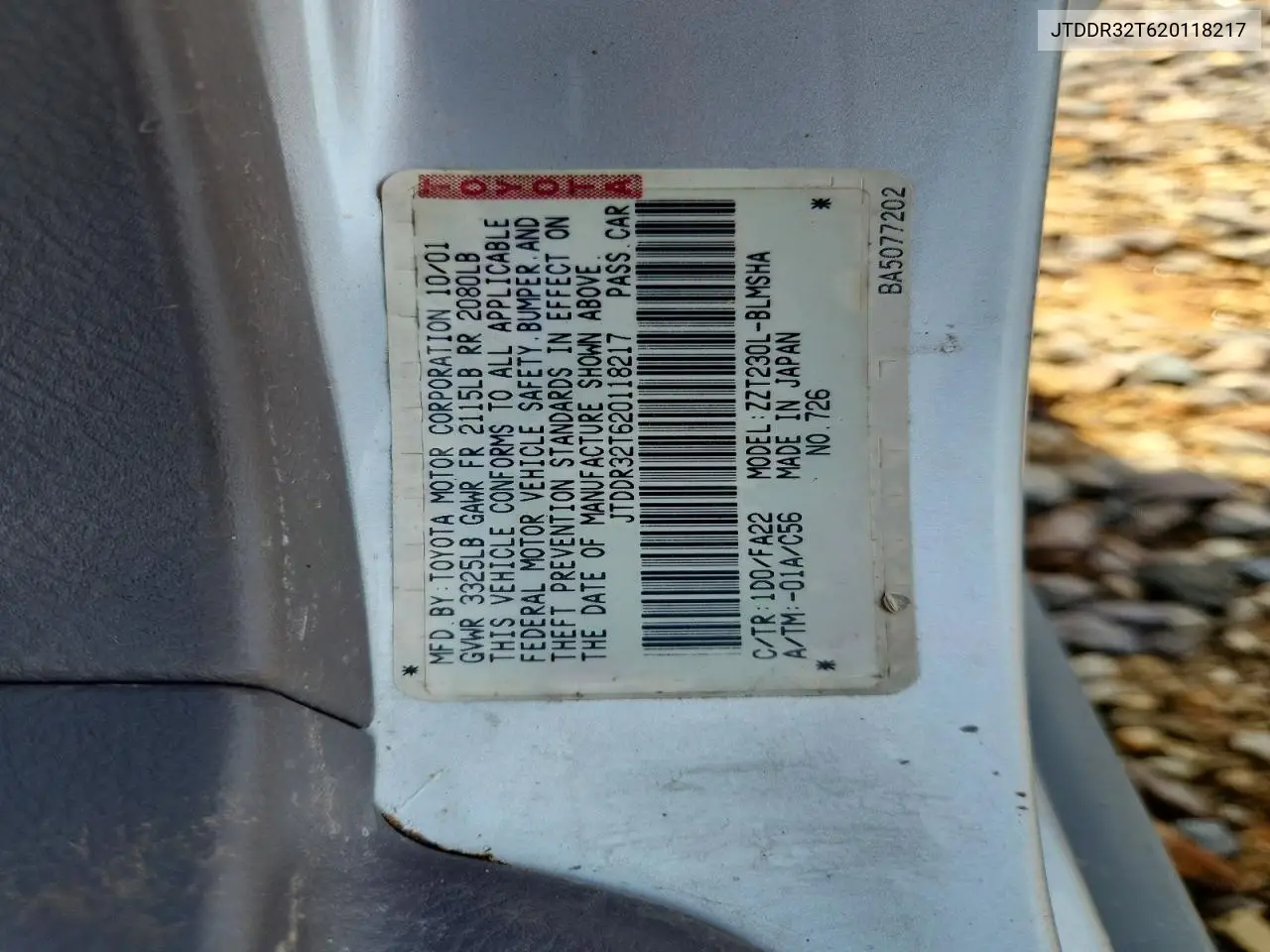 2002 Toyota Celica Gt VIN: JTDDR32T620118217 Lot: 61344586