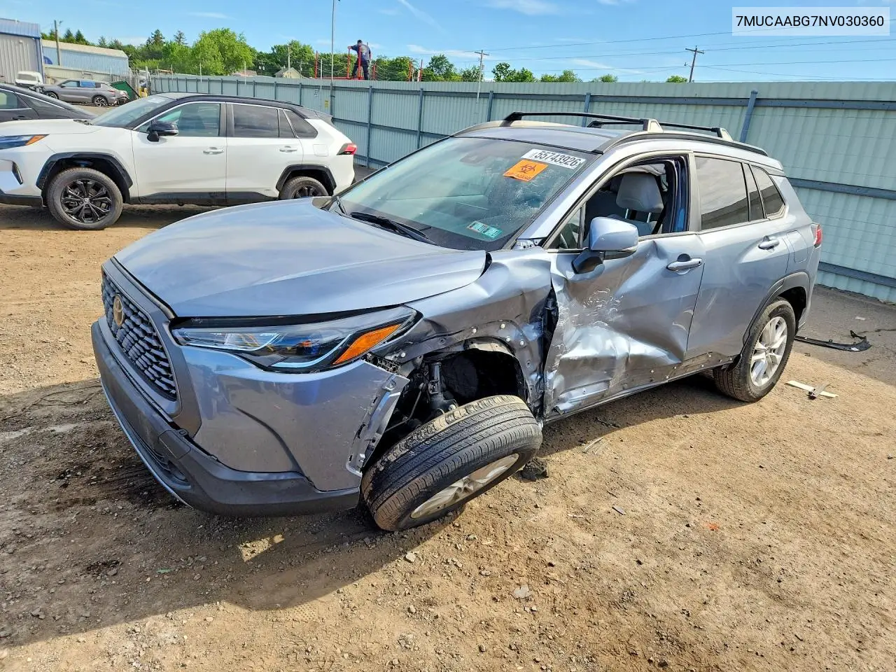 2022 Toyota Corolla Cross Le VIN: 7MUCAABG7NV030360 Lot: 55743926