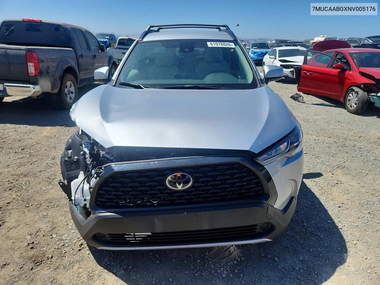 2022 Toyota Corolla Cross Le VIN: 7MUCAABGXNV005176 Lot: 61978826