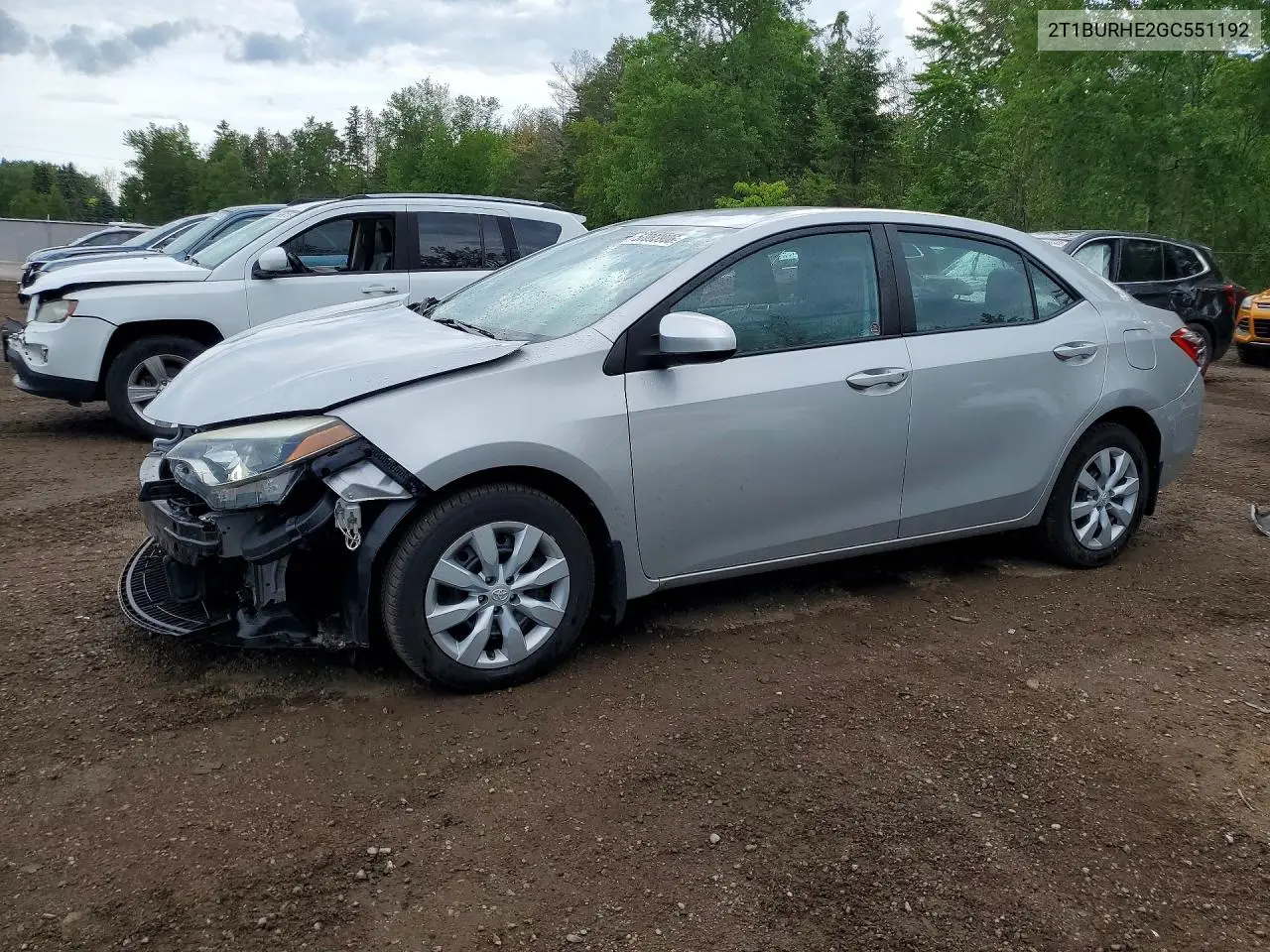 2016 Toyota Corolla L VIN: 2T1BURHE2GC551192 Lot: 57083906
