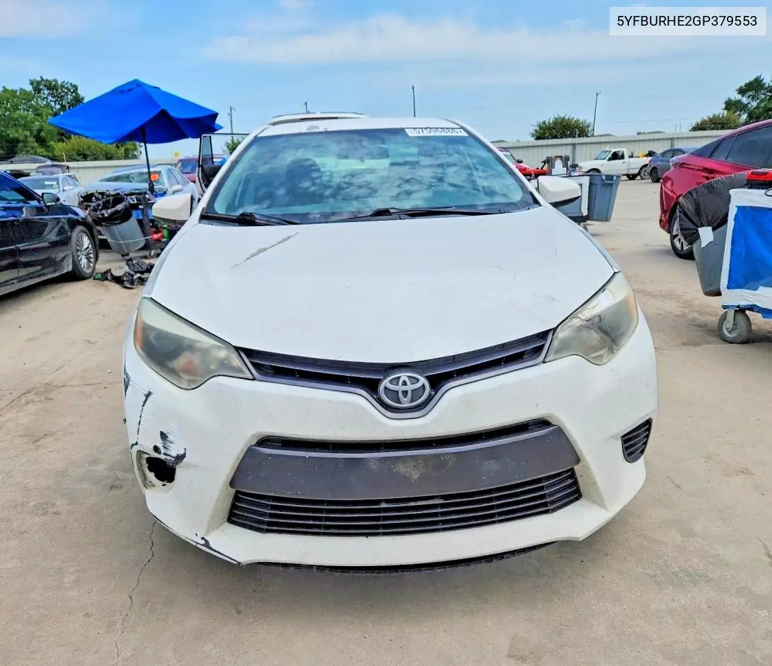 2016 Toyota Corolla Le VIN: 5YFBURHE2GP379553 Lot: 57596886