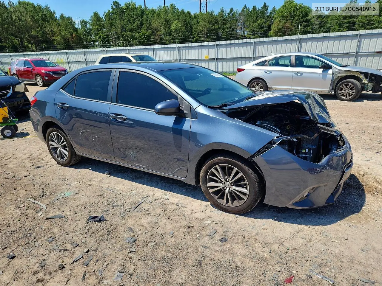 2016 Toyota Corolla Le Plus VIN: 2T1BURHE7GC540916 Lot: 60820516