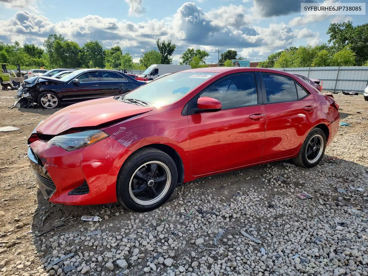 2018 Toyota Corolla Le VIN: 5YFBURHE6JP738085 Lot: 62091406