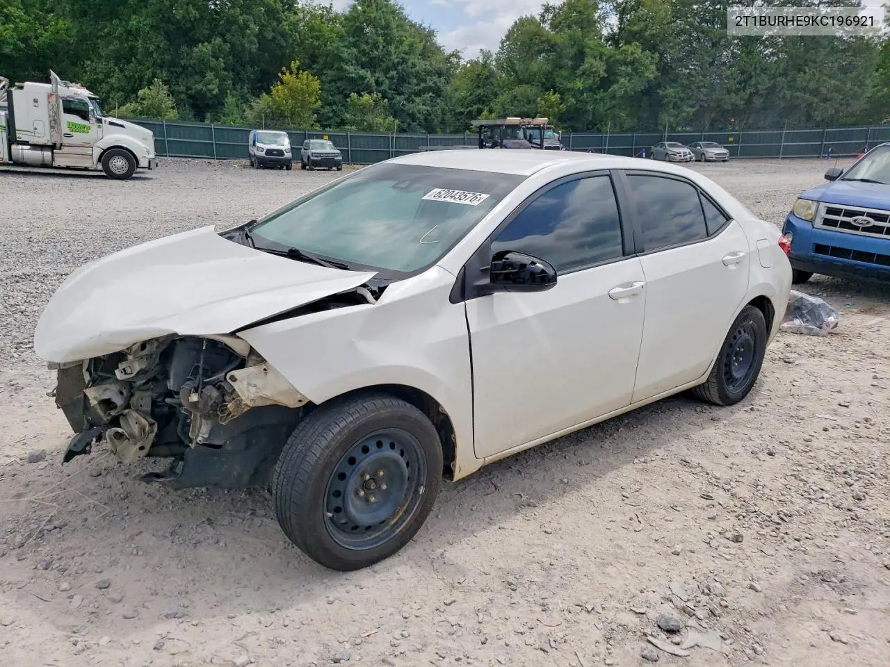 2019 Toyota Corolla Le VIN: 2T1BURHE9KC196921 Lot: 62043576