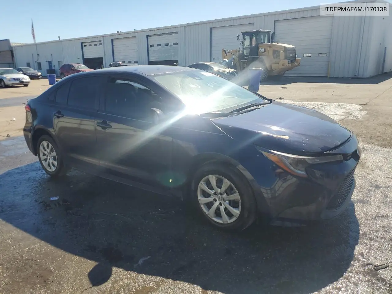 JTDEPMAE6MJ170138 2021 Toyota Corolla Le