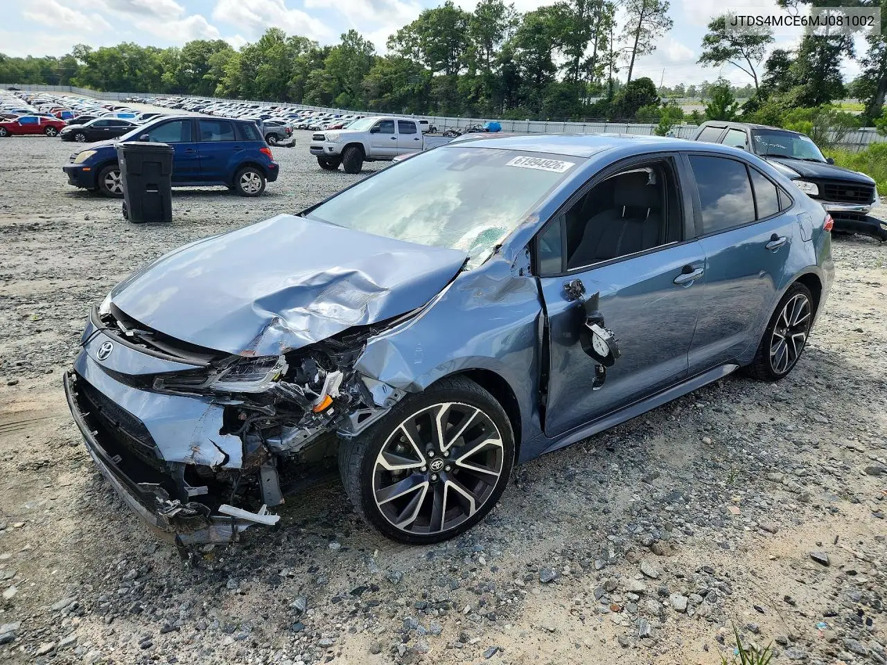2021 Toyota Corolla Se VIN: JTDS4MCE6MJ081002 Lot: 61994926