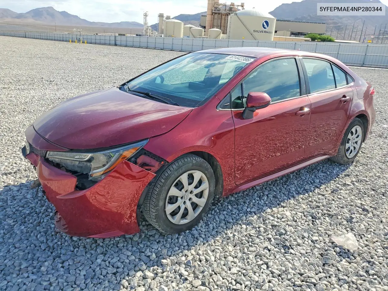 2022 Toyota Corolla Le VIN: 5YFEPMAE4NP280344 Lot: 61442386