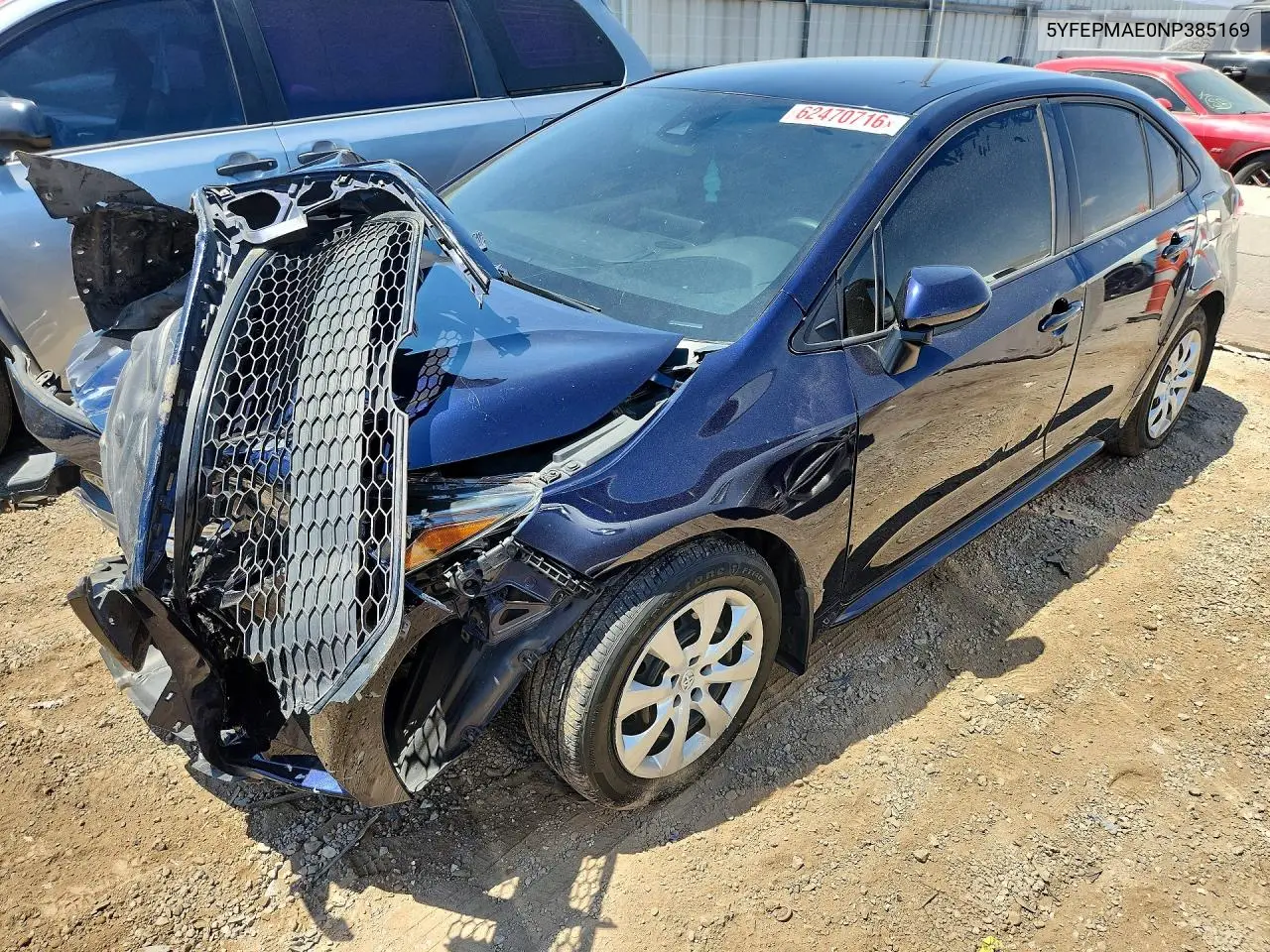 2022 Toyota Corolla Le VIN: 5YFEPMAE0NP385169 Lot: 62470716