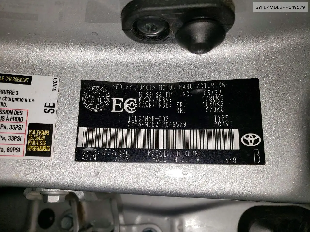 5YFB4MDE2PP049579 2023 Toyota Corolla Le