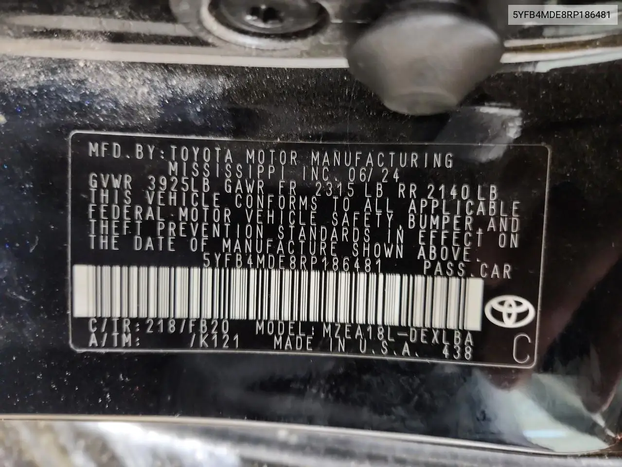 5YFB4MDE8RP186481 2024 Toyota Corolla Le