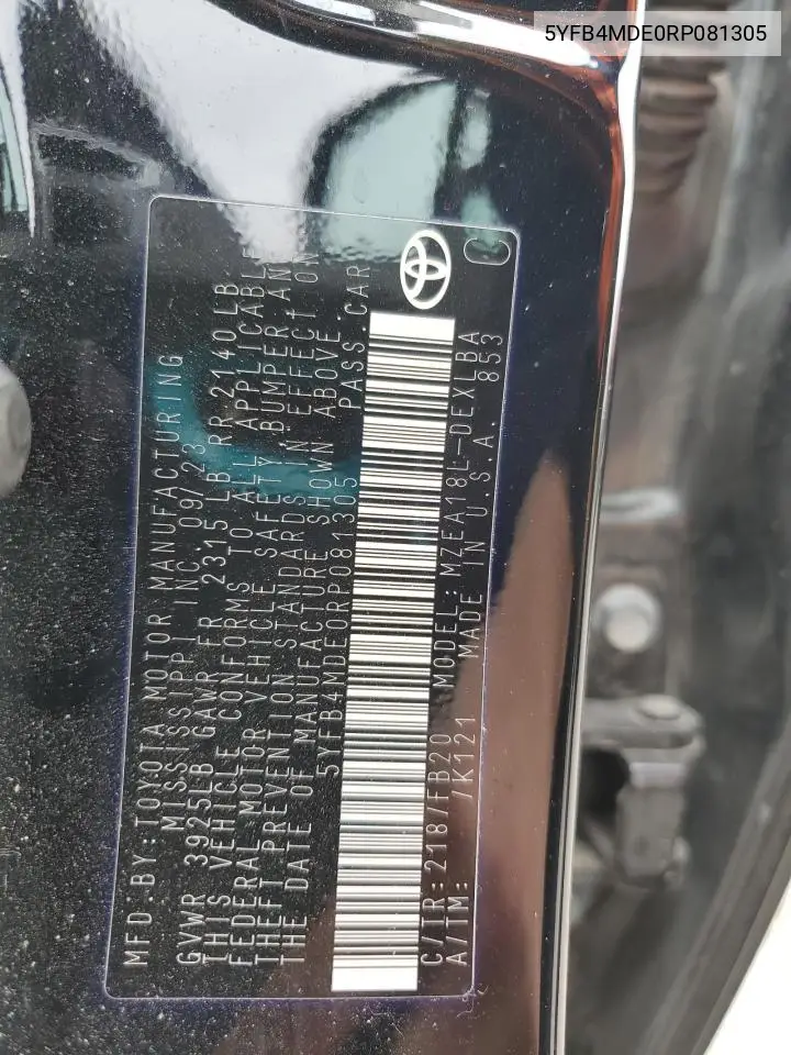 5YFB4MDE0RP081305 2024 Toyota Corolla Le