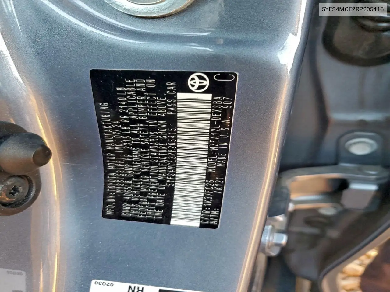 5YFS4MCE2RP205415 2024 Toyota Corolla Se