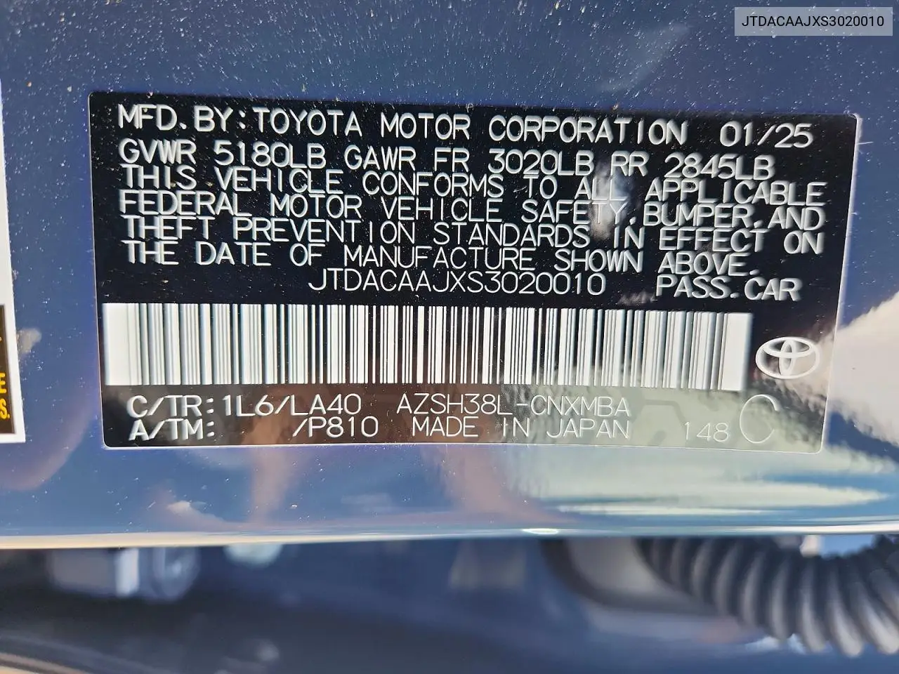 2025 Toyota Crown Signia Xle VIN: JTDACAAJXS3020010 Lot: 59853006