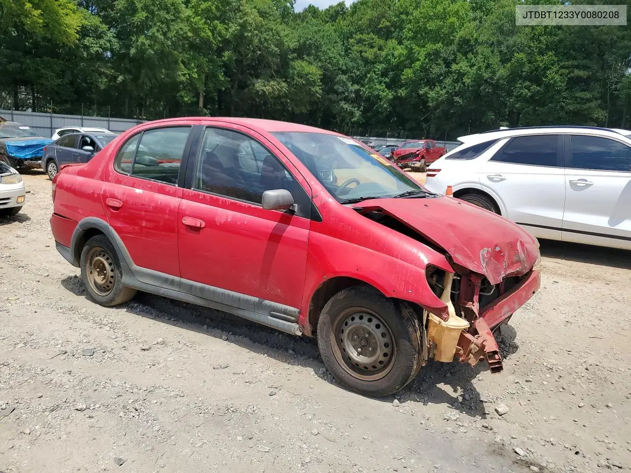 2000 Toyota Echo Base VIN: JTDBT1233Y0080208 Lot: 59001666
