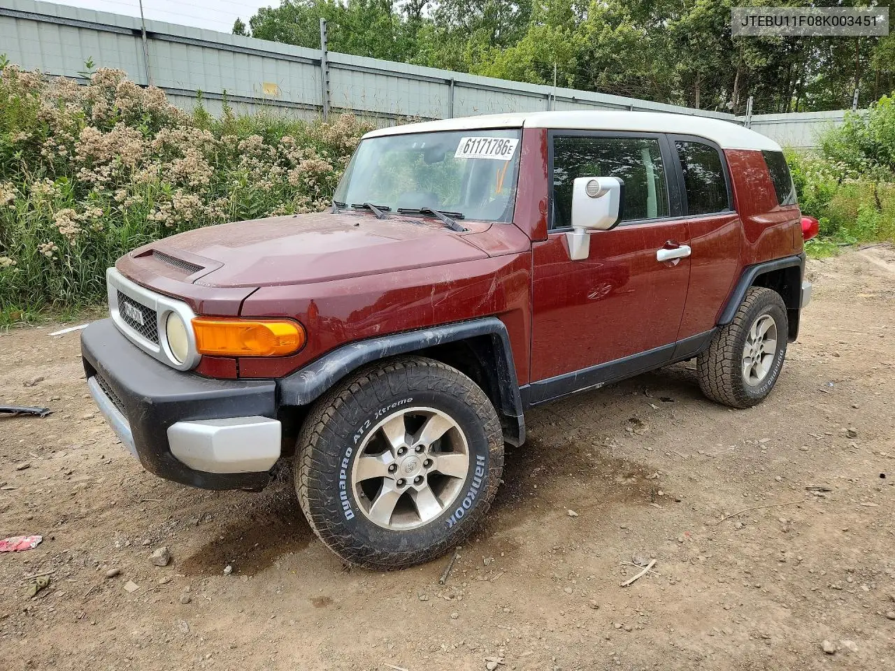 2008 Toyota Fj Cruiser Base VIN: JTEBU11F08K003451 Lot: 61171786