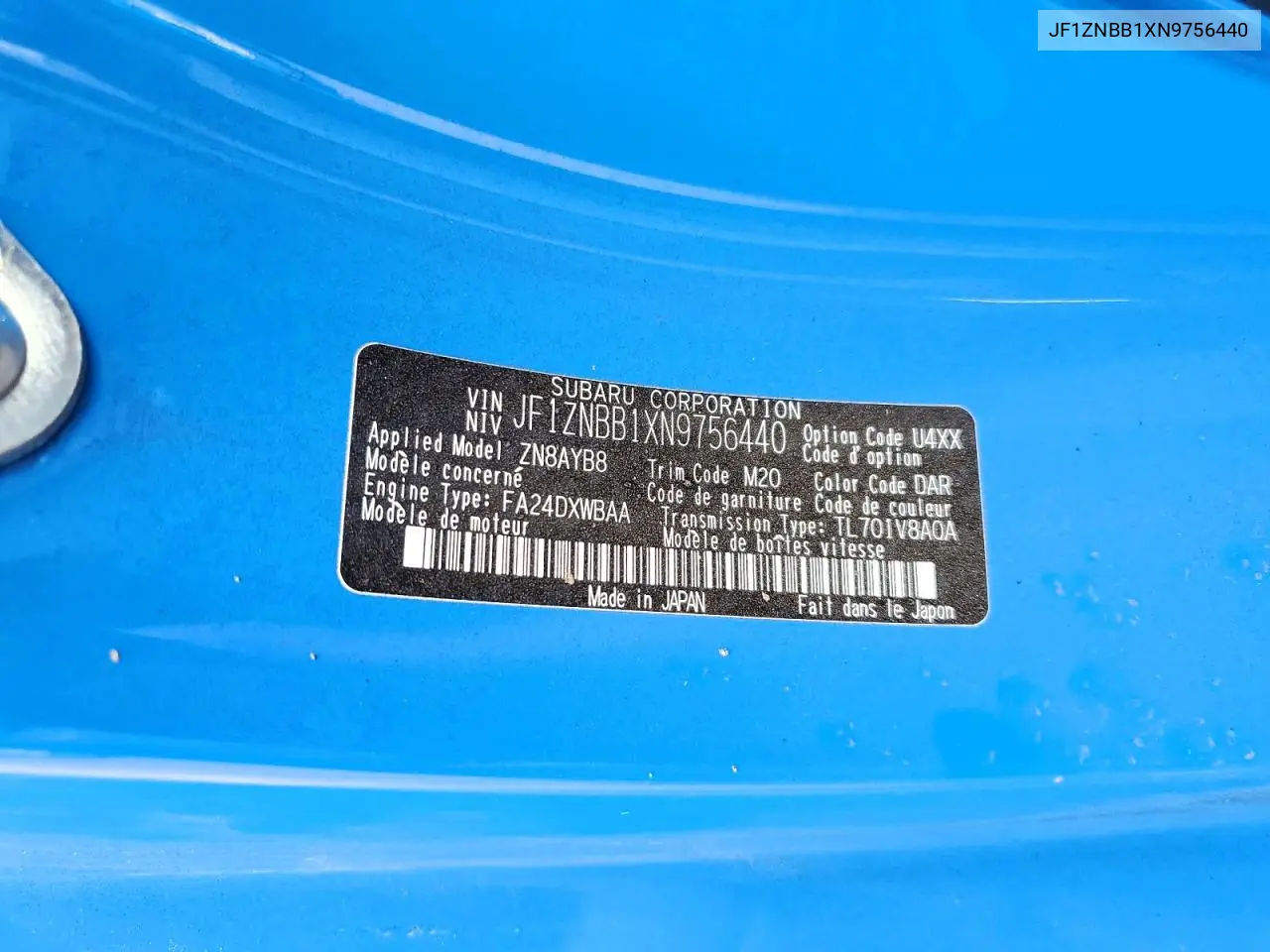 2022 Toyota Gr86 Base VIN: JF1ZNBB1XN9756440 Lot: 46904586