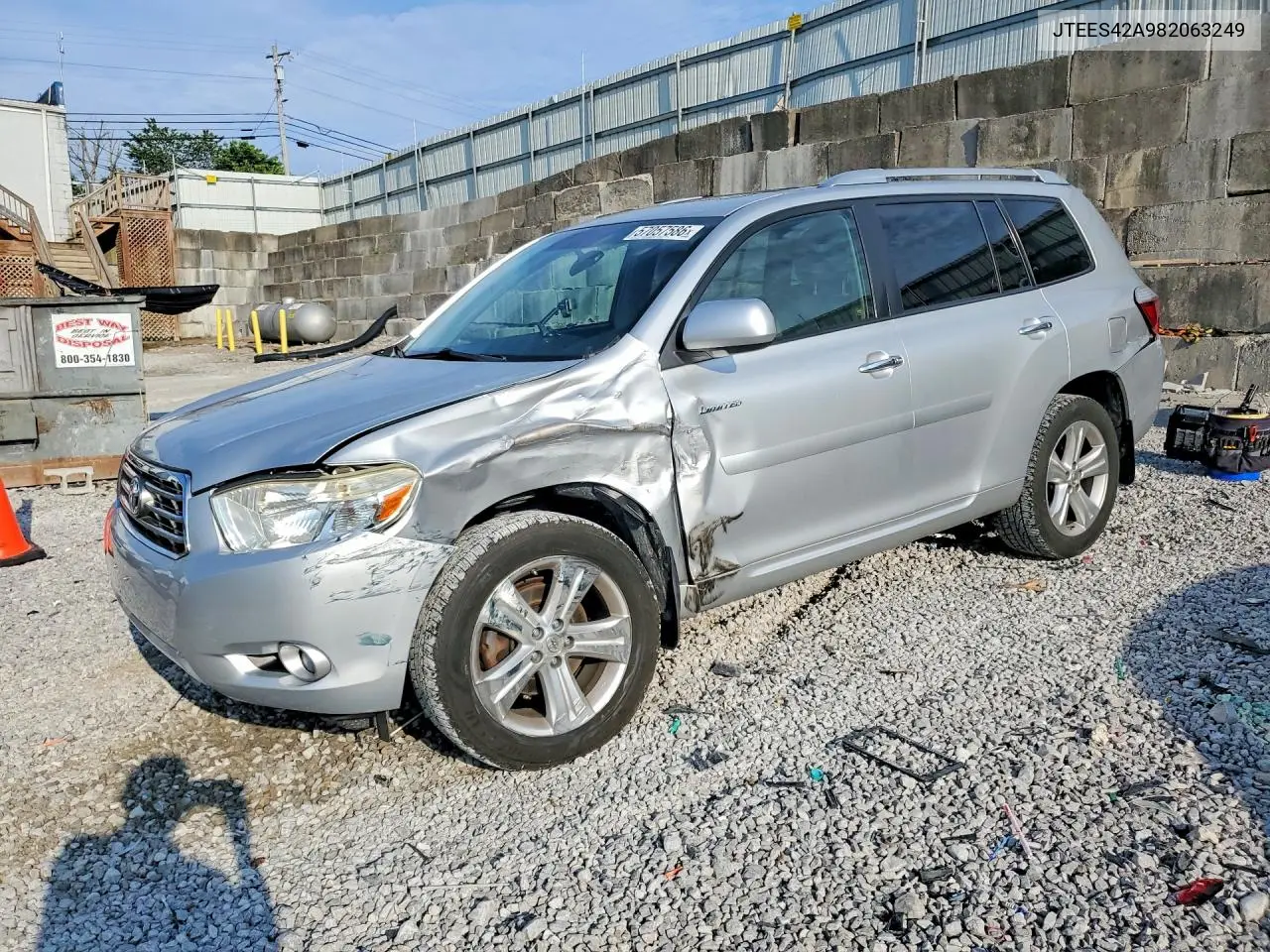 2008 Toyota Highlander Limited VIN: JTEES42A982063249 Lot: 57057586