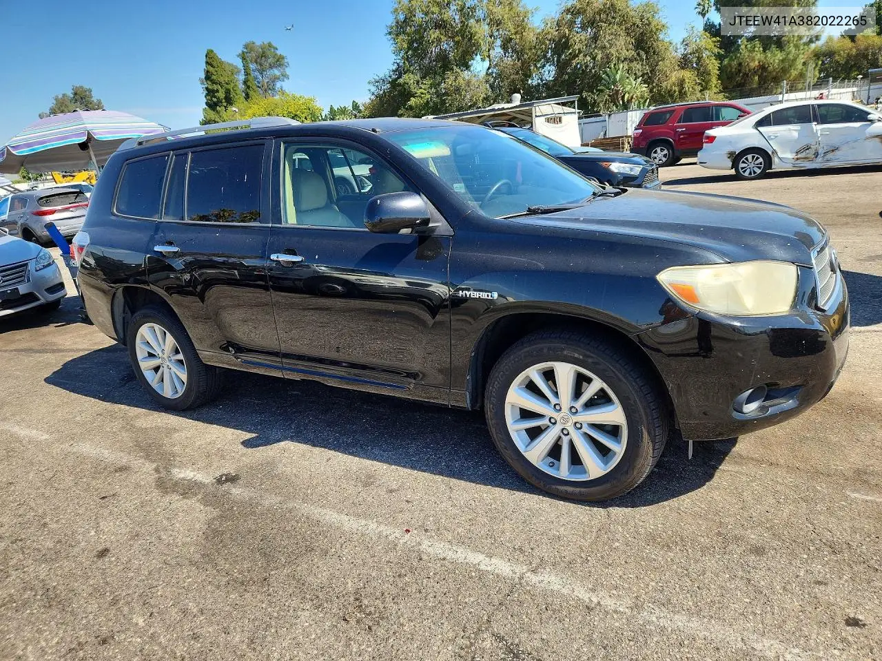 2008 Toyota Highlander Hybrid VIN: JTEEW41A382022265 Lot: 61617286