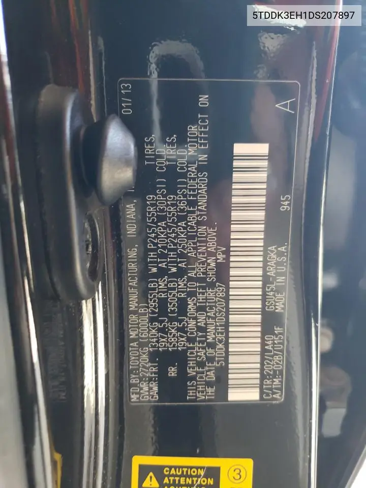 5TDDK3EH1DS207897 2013 Toyota Highlander Limited